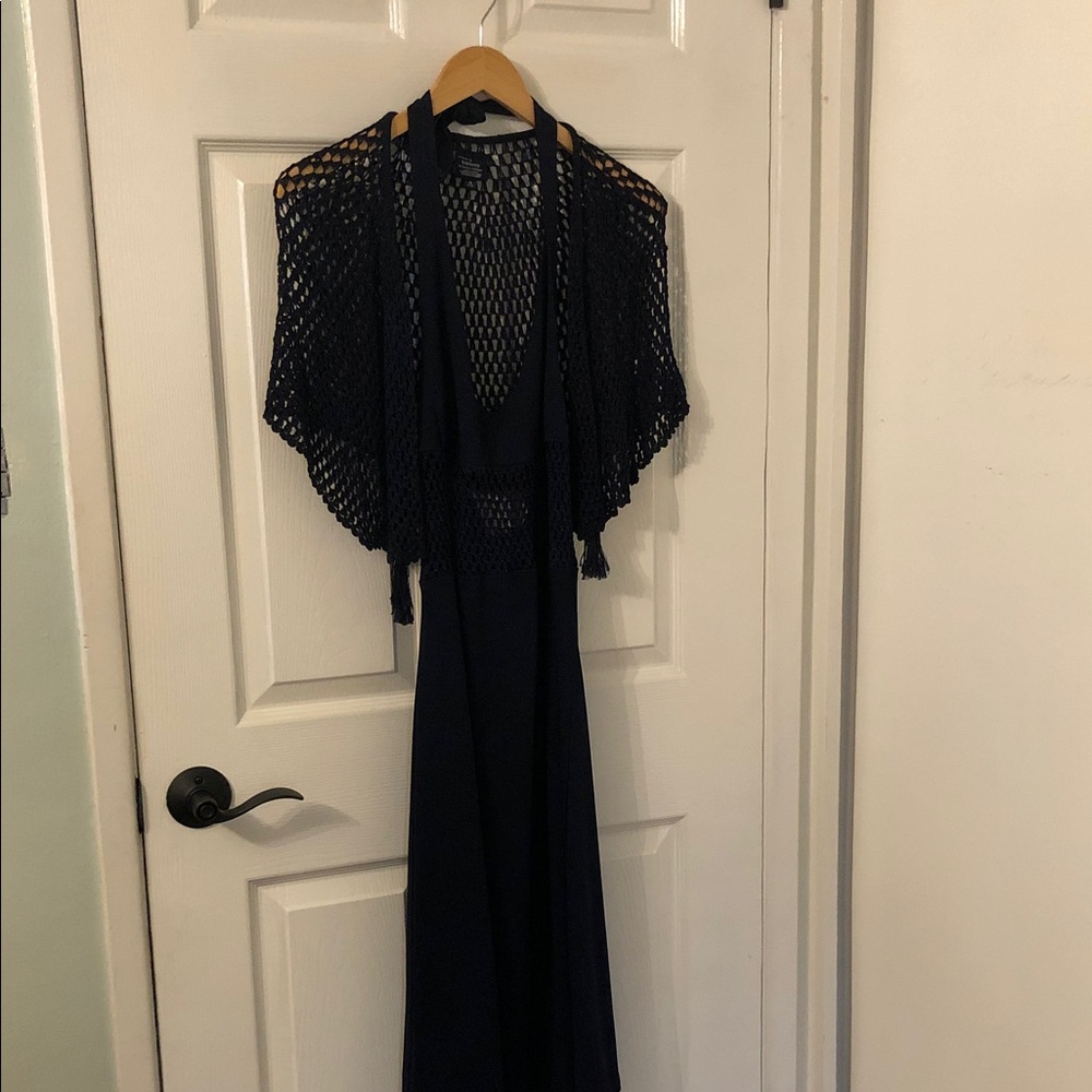 Tommy Hilfiger Dark Navy Maxi Dress with Open Knit Overlay